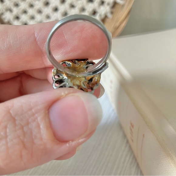 Mother of Pearl Silver Flower Oval Ring Vintage “Pearlette” Beach Neutral White - Picture 8 of 12